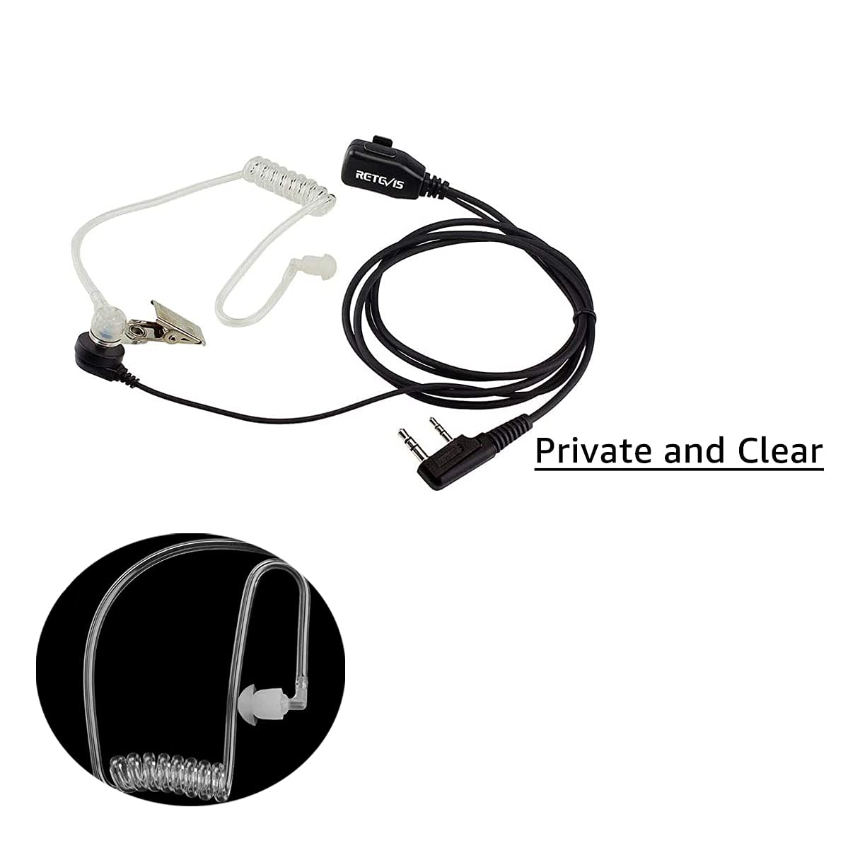 Retevis Funkgerät Headset 2 Pin Kompatibel mit Walkie Talkie Retevis RT24 Plus RT622 RT27 Baofeng UV-5R Plus BF-888S BF-88E Kenwood Sicherheits-Headset Kopfhörer Ohrhörer (1 Stuck)