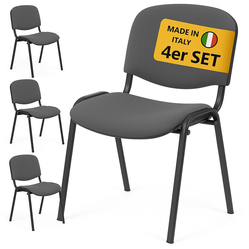 Topsit 4er-Set Stapelbare Besucherstühle ISO Antrazit mit Polsterung, Ideal für Konferenz- und Wartezimmer