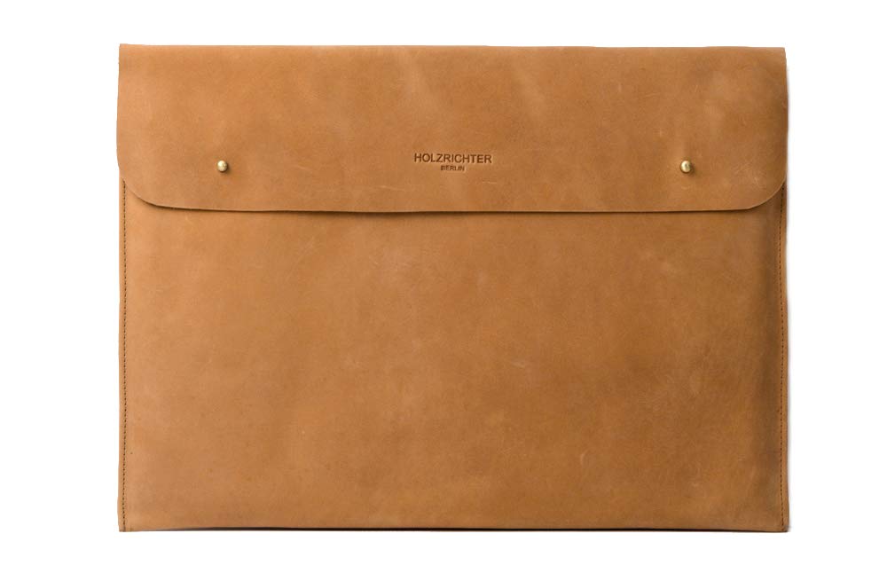 HOLZRICHTER Berlin Laptop 15“ Sleeve - Premium Hülle aus Leder – Ledertasche für Notebook Apple MacBook 15" Air Retina – Camel-braun