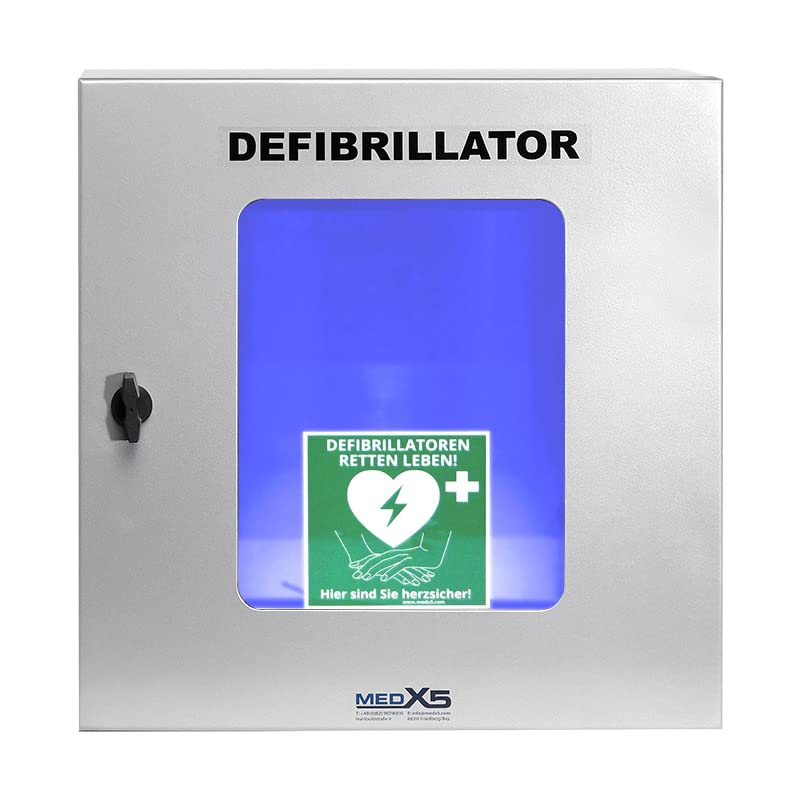 Erste Hilfe Defibrillator (AED) HeartSine SAM 360P, mit automatischer Schockauslösung für Laien und Profis, inkl. klimatisiertem Außenwandkasten mit Alarmen & Beleuchtung IP55