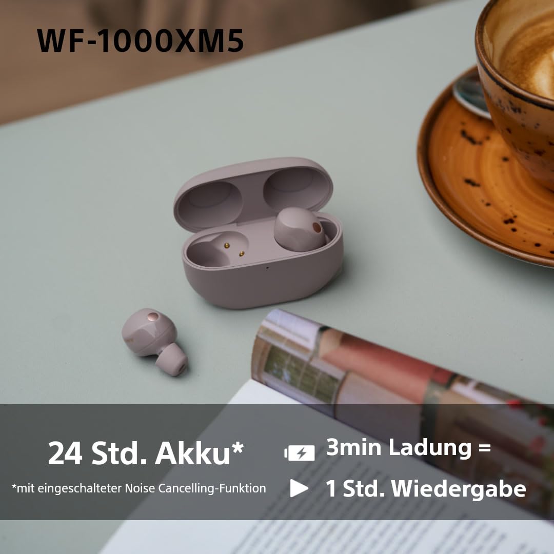 Sony WF-1000XM5 Kabellose Noise Cancelling Kopfhörer, Bluetooth, In-Ear-Kopfhörer, Mikrofon, bis zu 24 Stunden Akkulaufzeit, Schnellladefunktion, IPX4, iOS & Android kompatibel - Schwarz, klein
