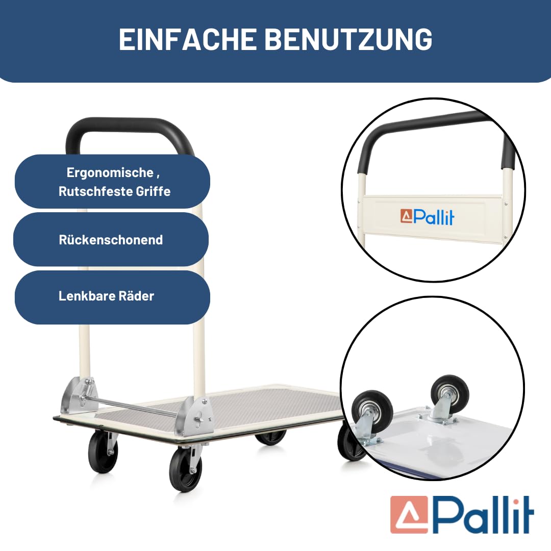 Pallit CARRY Transportwagen klappbar 150kg Rollwagen mit Anti-Rutsch-Beschichtung Lenkbarer Plattformwagen Transporthilfe Handwagen