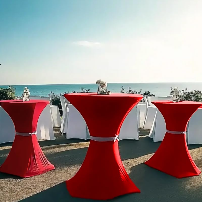Vnituasr 10 Sets rote Cocktail Tischhussen, Barstretch-Tischhussen für Bistrotische Ø 80-85 cm, runde Tischtücher für Partys, Bankette und Stehtische (80 x 110 cm, rot)