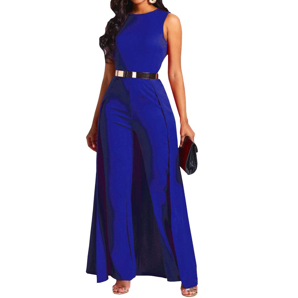 VERWIN Damen-Overall, Patchwork-Overlay, verziert, einfarbig, hohe Taille, ärmellos, Blau, XX-Large