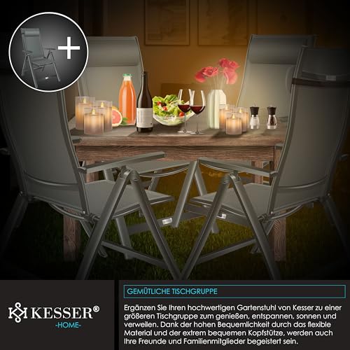 KESSER® Gartenstuhl Hochlehner mit Armlehnen Aluminium Klappstuhl mit Kopfkissen & Cover Campingstuhl 7-Fach Verstellbar Rückenlehne Atmungsaktiv & Wetterfest Klappbar & Anti-Rutsch Anthrazit
