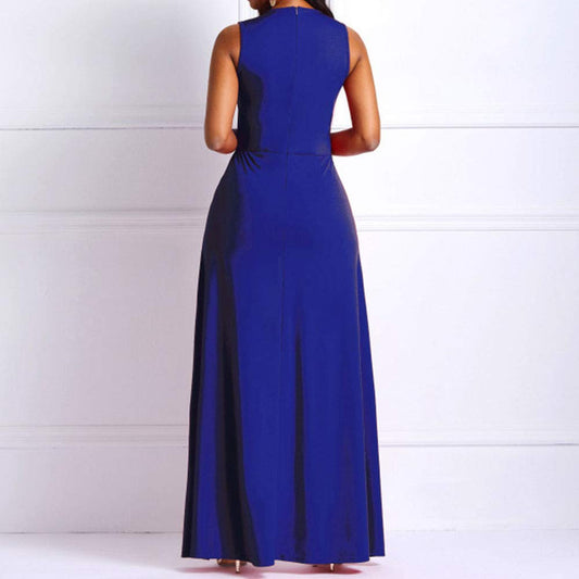 VERWIN Damen-Overall, Patchwork-Overlay, verziert, einfarbig, hohe Taille, ärmellos, Blau, XX-Large