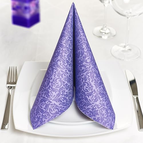 GRUBly® Servietten LILA, VIOLETT, Stoffähnlich [50 Stück], Hochwertige lila Tischdekoration für Hochzeit, Geburtstag, Feiern, 40x40cm, AIRLAID QUALITÄT