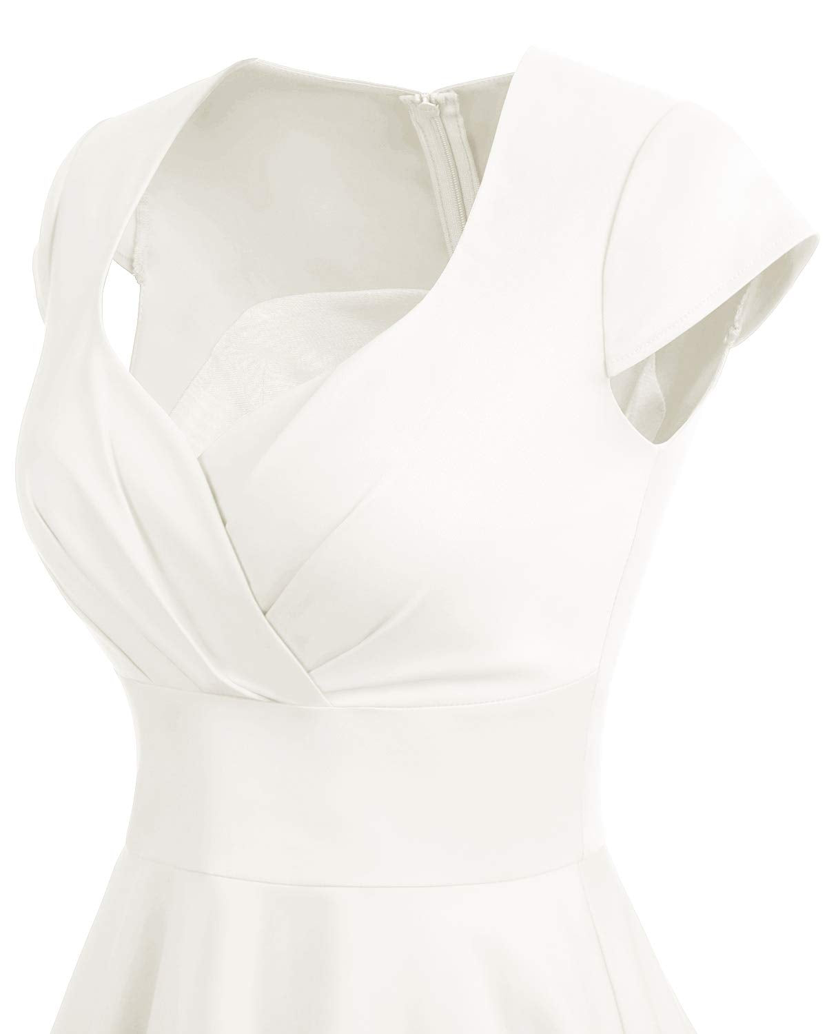 bbonlinedress 1950er Vintage Retro Cocktailkleid Rockabilly V-Ausschnitt Faltenrock White (Creme) M