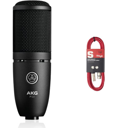 AKG P120 Studio-Kondensator-Aufnahmemikrofon, schwarz & Stagg 3 m hochwertigen XLR-auf XLR-Stecker Mikrofon Kabel rot