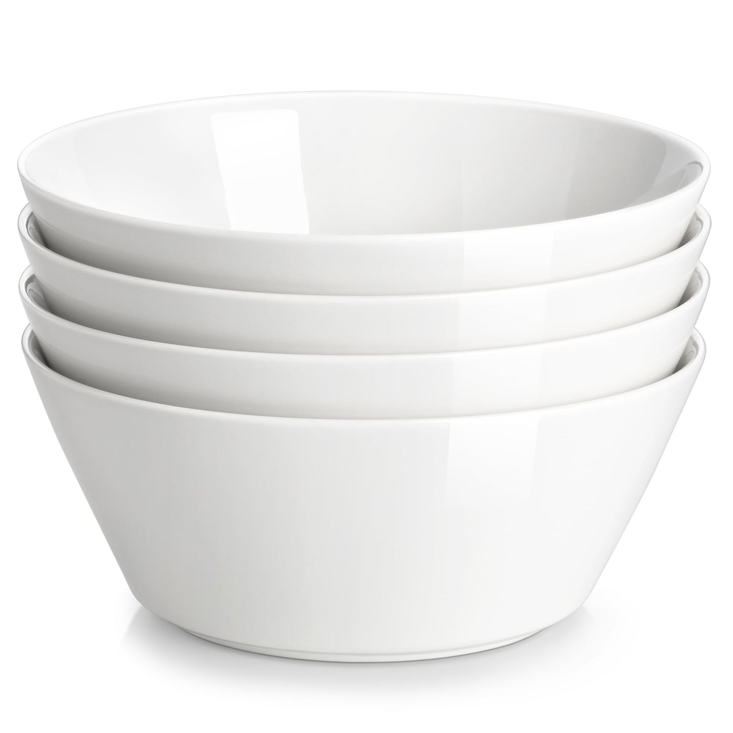 MALACASA Serie REG, Salatschüssel Set, Suppenschalen, 970ML Müslischale Groß, Suppenschalen mit Breitem Durchmesser, Schüssel Set aus Porzellan, Ramen Schüssel, Weiß, 4er Pack