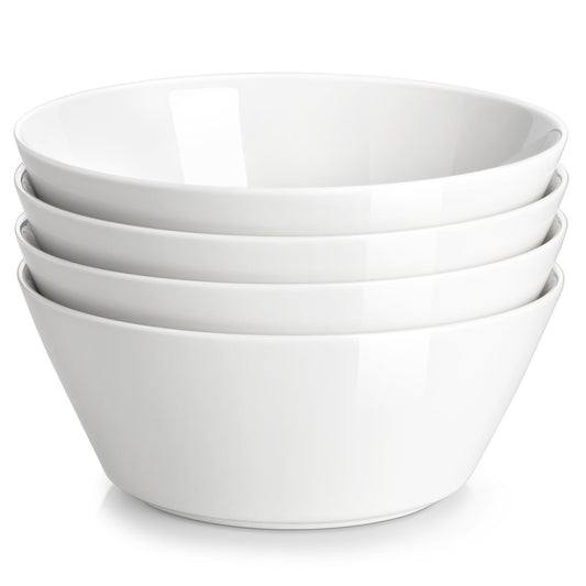 MALACASA Serie REG, Salatschüssel Set, Suppenschalen, 970ML Müslischale Groß, Suppenschalen mit Breitem Durchmesser, Schüssel Set aus Porzellan, Ramen Schüssel, Weiß, 4er Pack