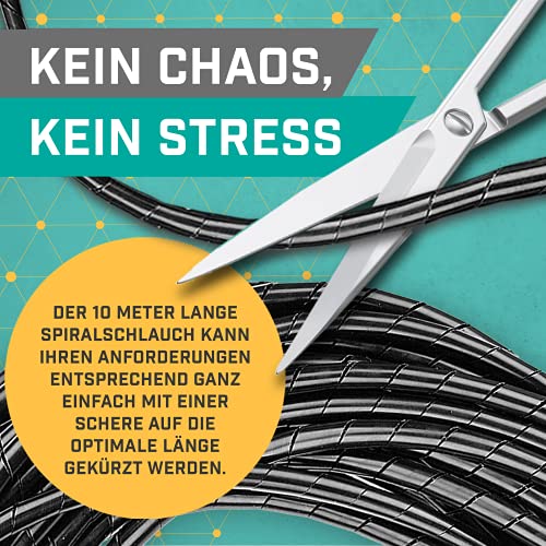 Kabelkanal - Schreibtisch & TV Kabel Organizer 10 m fur Kabelmanagement - Kabelschutz, Flexibler Spiral-Kabelschlauch mit 6mm - 60mm Durchmesser zur Kabelführung (Schwarz)