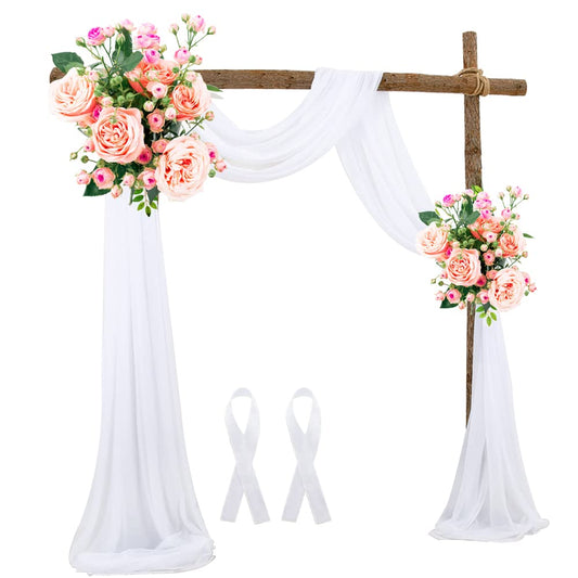 THATSRAD Querbehang Freihanddeko Chiffon Vorhang Hochzeit 70x550 cm Fensterdekoration Transparentem Voile Hochzeitsbogen Weiß Gardinen Tüll für Fotografie Party
