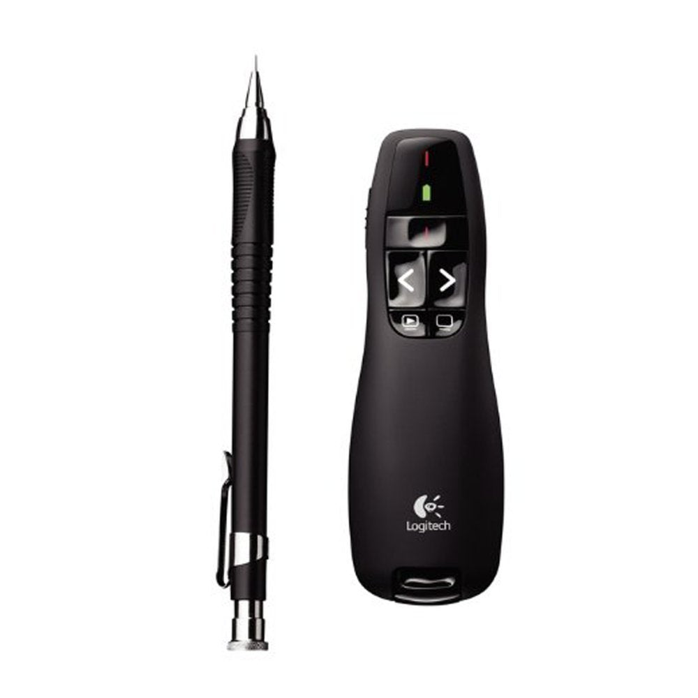 Logitech R400 Presenter, Kabellose 2.4 GHz Verbindung via USB-Empfänger, 15m Reichweite, Roter Laserpointer, Intuitive Bedienelemente, 6 Tasten, Batterieanzeige, PC - Schwarz