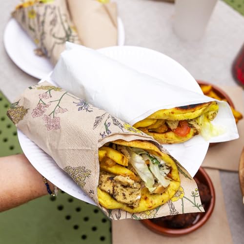 Table Kind 100 Großpackung weiche Servietten aus Recyclingpapier, geblümte Einweg-Partyservietten Catering und Alltagsgebrauch umweltfreundlich, ungebleicht | Hergestellt in der EU, 2 lagig, 33 cm