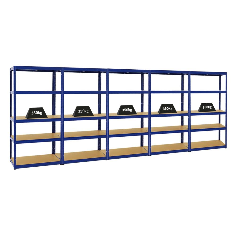 PROREGAL Mega Deal 5er-Set Schwerlastregale Slim Elephant 180x90x45cm mit 5 Ebenen Fachlast 350kg Blau