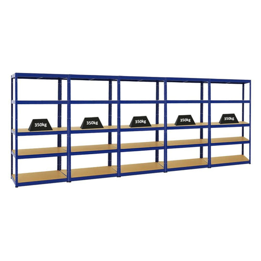 PROREGAL Mega Deal 5er-Set Schwerlastregale Slim Elephant 180x90x45cm mit 5 Ebenen Fachlast 350kg Blau