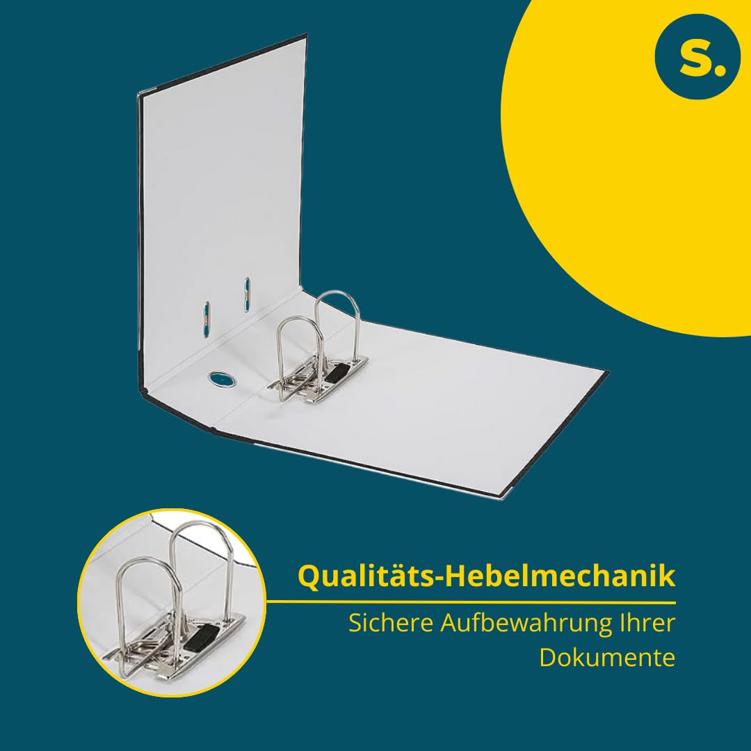 SCHÄFER SHOP Ordner DIN A4 breit – 5 cm Ordnerrücken mit Einsteckrückenschild - Ringbuch Aktenordner Büroordner - Made in Germany - Wolkenmarmor schwarz, 10er Pack