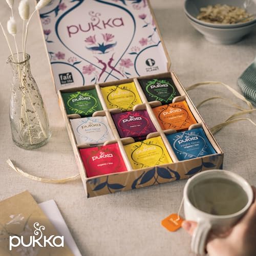 Pukka Tee Geschenkset, Bio Selection Box "Lieblingstee", Manuka Honig, Grüner Tee, Ingwer, Tee Set, Geschenkidee, 9 Tee Varianten, 45 Teebeutel