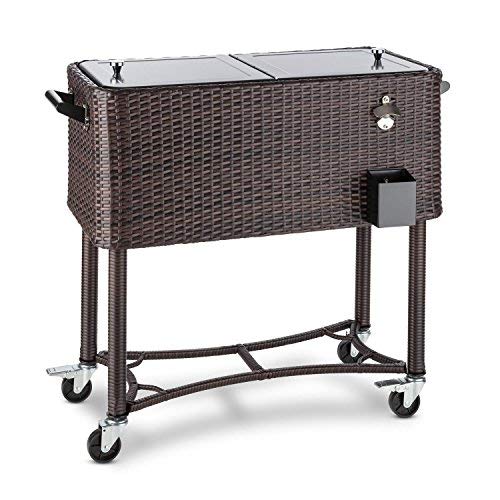 Blumfeldt Springbreak - Servierwagen, Beistellwagen, Getränkewagen, Poly-Rattan Gehäuse, Volumen: 80 Liter, Kühlbox, doppelseitiger Klappdeckel, braun
