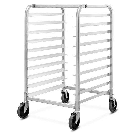 COSTWAY Tablettwagen für 10 Tabletts, Regalwagen Servierwagen Aluminium, bis 15 kg pro Blech, Abräumwagen auf Rollen mit Bremse, Transportwagen Stikkenwagen, Rollwagen Küchenwagen, Silber