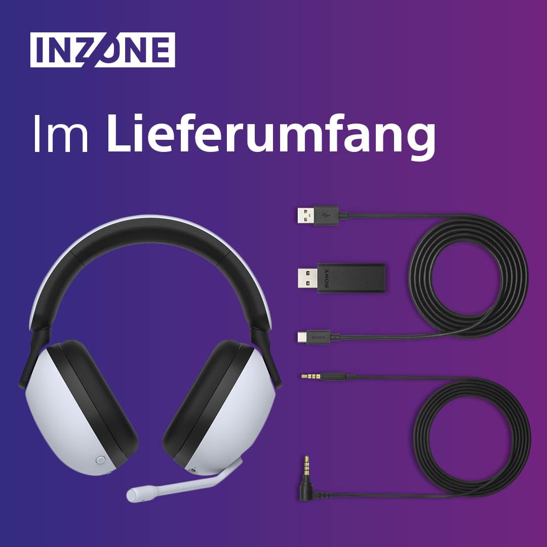 Sony INZONE H9 - Kabelloses Gaming Headset mit Noise Cancelling, 360-Raumklang für Gaming, bequeme Passform, 32h Akku, geringe Latenz, hochwertiges Boom-Mikrofon, kompatibel mit PC & PS5 - Weiß