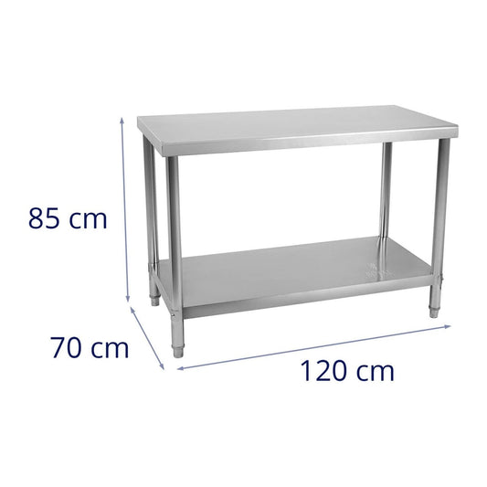 Edelstahl-Arbeitstisch Royal Catering RCAT-120/70-NW – 120 x 70 x 85 cm, höhenverstellbar