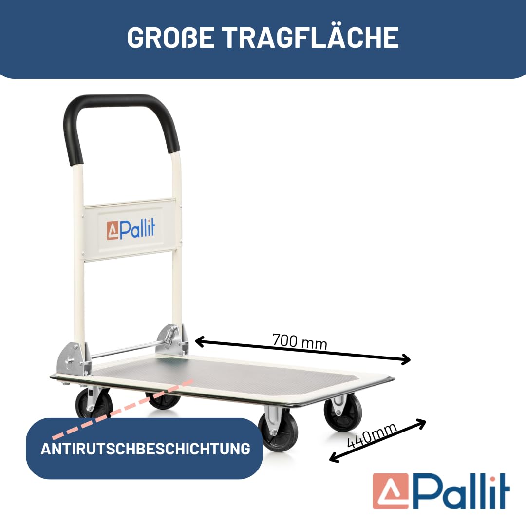 Pallit CARRY Transportwagen klappbar 150kg Rollwagen mit Anti-Rutsch-Beschichtung Lenkbarer Plattformwagen Transporthilfe Handwagen