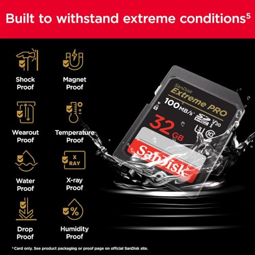 SanDisk Extreme PRO SDHC UHS-I Speicherkarte 32 GB (V30, Übertragungsgeschwindigkeit 100 MB/s, U3, 4K UHD Videos, temperaturbeständig)