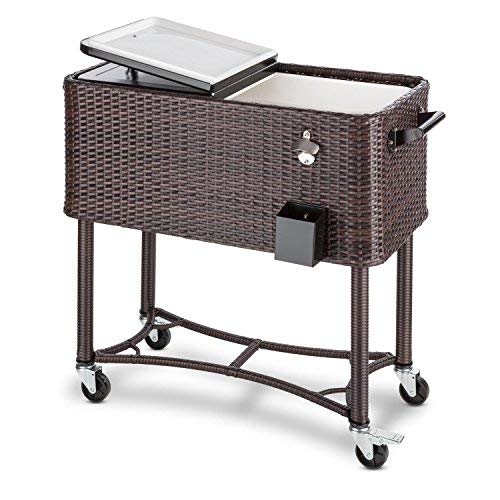 Blumfeldt Springbreak - Servierwagen, Beistellwagen, Getränkewagen, Poly-Rattan Gehäuse, Volumen: 80 Liter, Kühlbox, doppelseitiger Klappdeckel, braun