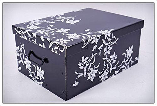 Spetebo 3er Set Aufbewahrungsbox mit Deckel je 51 x 37 cm - Blumenmuster - Stapelbox aus Pappe mit Griffen 45 Liter - Organizer Storage Box Allzweck Spielzeug Kiste Geschenk Karton Barock stapelbar