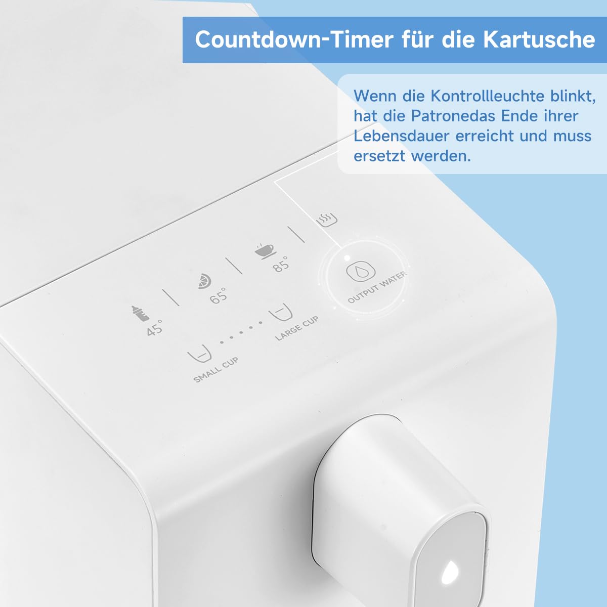 Watus Heißwasserspender, Instant-Wasserspender, Wasserspender mit Filterung und Heizung, Enthält 3 Filterpatronen. Filtern Sie Wasser, um Kalk, Chlor, Blei und Kupfer im Leitungswasser zu reduzieren