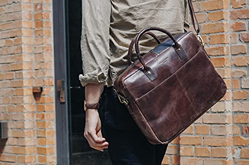 HOLZRICHTER Berlin Tragetasche No 1-1 (M) dunkel-braun - Große Briefcase-Aktentasche & Laptoptasche handgefertigt aus Premium-Leder