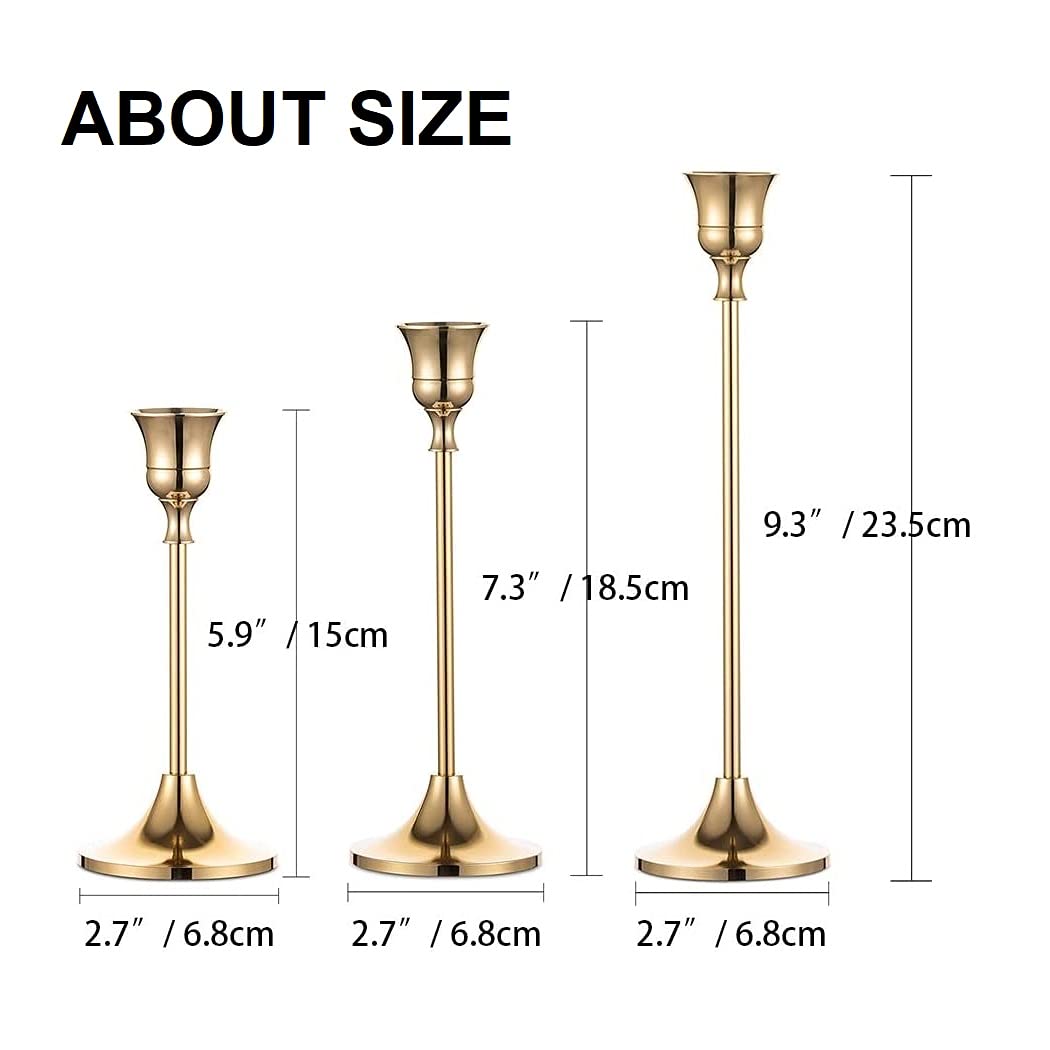 Romadedi kerzenständer Metall Gold 15er Set - Dekorativer Vintage Kerzenhalter in Unterschiedlicher Größe Kerzen Ständer für Stabkerze Spitzkerzen Hochzeit Party Weihnachten Tischdeko 15/19/24cm