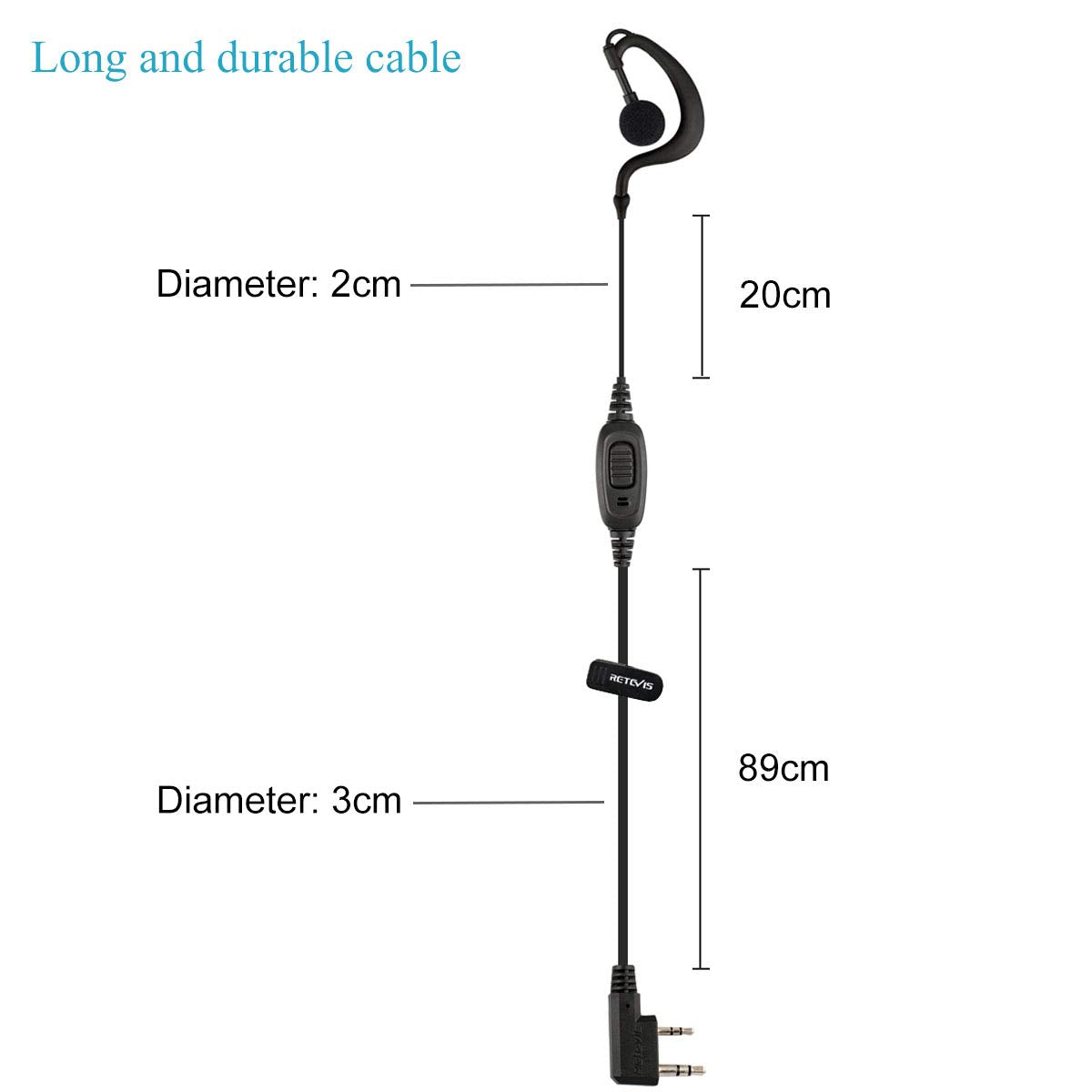 Retevis RE3120 Funkgeräte Kopfhörer 2 Pin C-Typ Headset Kompatibel mit Walkie Talkie RT24 RT24V RT27 RT622 RT28 RT617 RT618 RT619 RT667 RT46 Baofeng BF-88E BF-888S Tyhbelle Kenwood (2 STK)