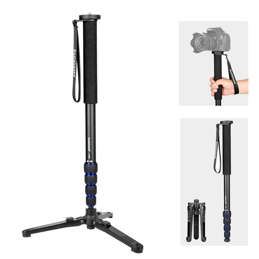 Koolehaoda Ausziehbares Kamera-Einbeinstativ aus Aluminiumlegierung mit Stativstützbasis, 5-teilig, 52 cm – 168 cm, verstellbar für DSLR-Kamera-Camcorder-Video, Nutzlast bis zu 7 kg. K-288+M3