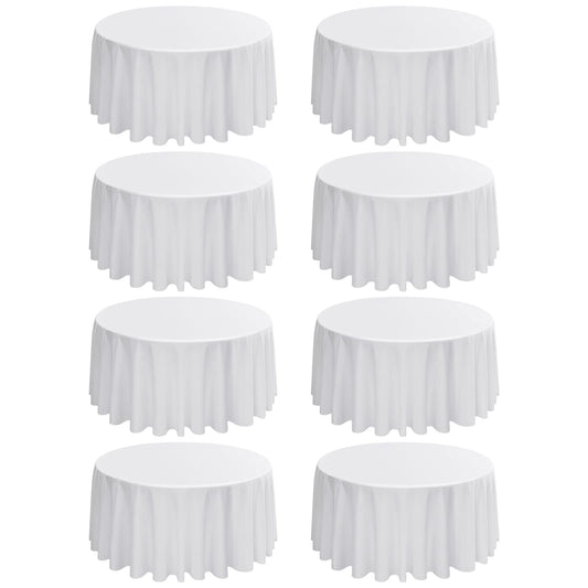 8er-Pack weiße runde Tischdecken, 120 Zoll/ 305 cm Polyester-Stoff-Tischdecke, waschbare Stoff-Tischdecke für Hochzeitsbankette, Restaurant-Buffet-Partys und Camping