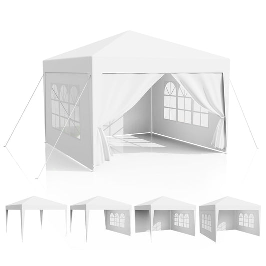 Pavillon 3x3m Wasserdicht, Garten Pavillon Stabil Stecksystem-Metallgestänge, Festzelt, Erdhaken-Seil, Party Zelt PE-Plane, Faltpavillon mit Seitenwänden für Party-Camping-Markt, UV-Schutz, Weiß