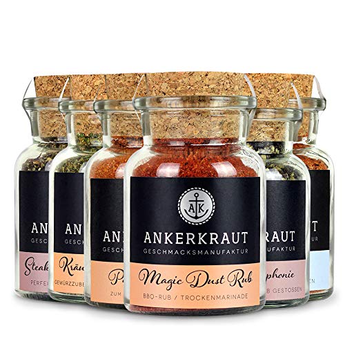 Ankerkraut Grill Set 6 Gewürze, das BBQ Starter-Set für leidenschaftliche Griller und Grillerinnen, Geschenke für Männer und Frauen, 6 Gewürzgläser enthalten