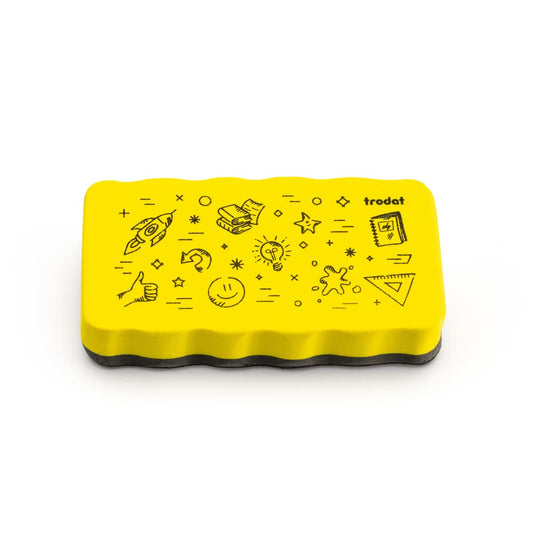 Trodat Radierschwamm für Whiteboards – magnetisch haftend, Zeichnungen von Markern und Stiften trocken abwischen – Größe 10,5 x 5,5 x 1,8 cm, Gelb