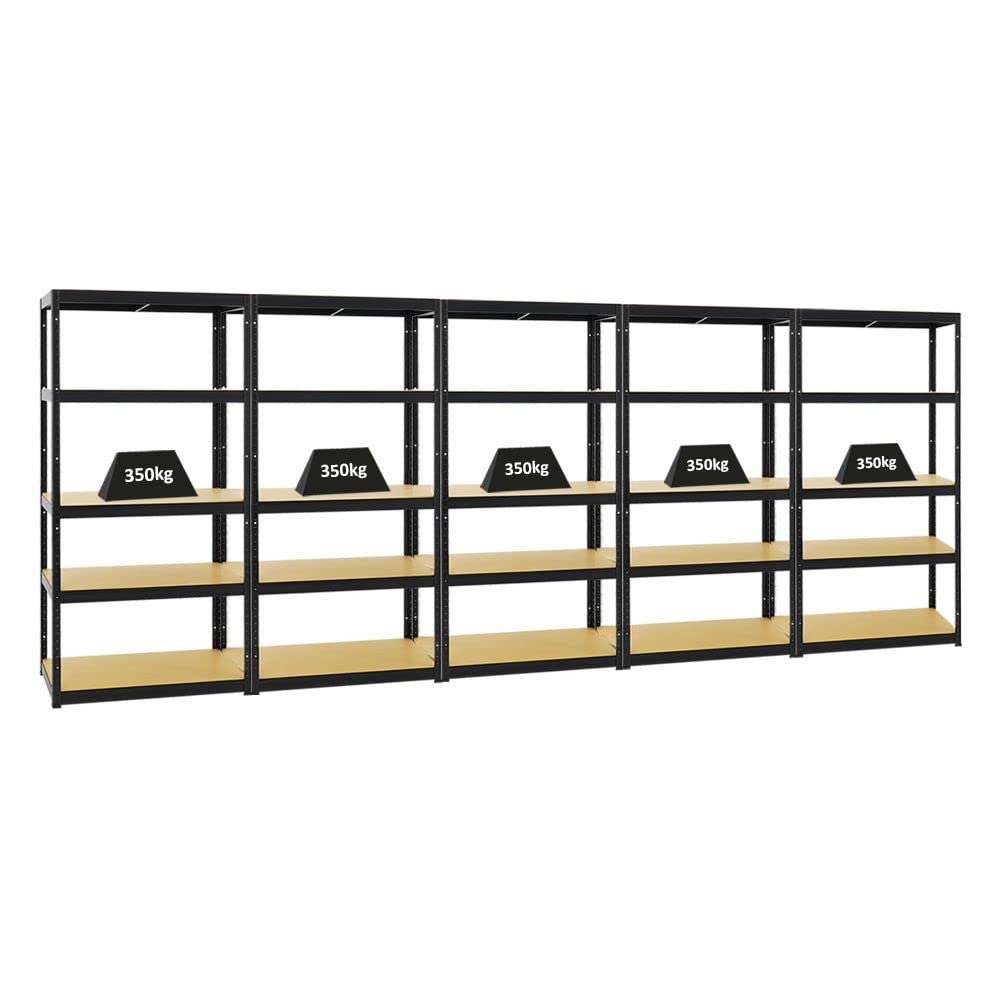 PROREGAL Mega Deal 5er-Set Schwerlastregale Slim Elephant 180x90x45cm mit 5 Ebenen Fachlast 350kg Schwarz
