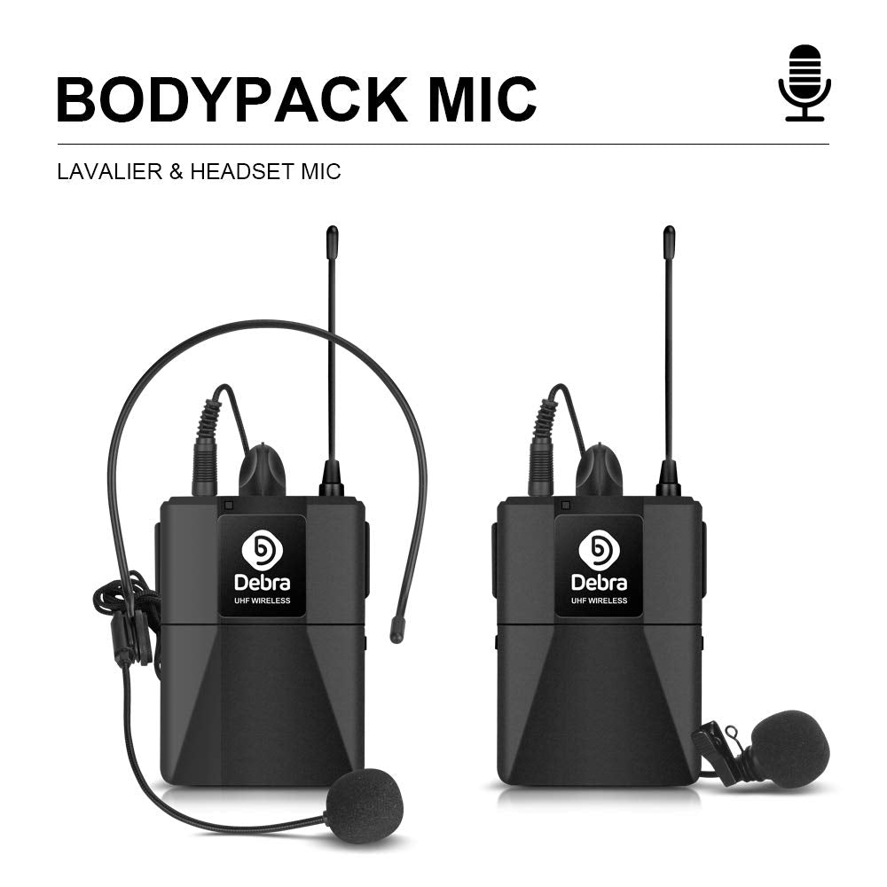 D Debra Wireless Microphone,AU400 UHF Funkmikrofonen System mit Bodypack Transmitter/Headset Funkmikrofon/Lavalier Ansteckmikrofonen für Gesang, Karaoke（4 Bodypack (B)）