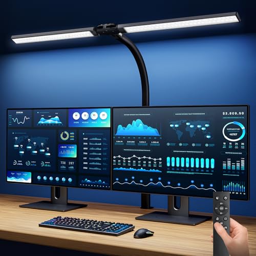 Ehaho 2100LM Schreibtischlampe LED Dimmbar, 24W 80CM Klemmbar Monitor Lampe, 224LED Schwanenhals Homeoffice Büro Tischlampe mit Fernbedienung 10 Farbtemperatur-Helligkeitsstufen für Desk PC