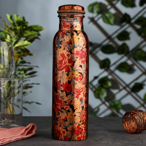 Zap Impex Travellers reines Kupfer Wasserflasche Graphic Design für ayurvedische Vorteile Wasserflasche Joint Free, 900 ml