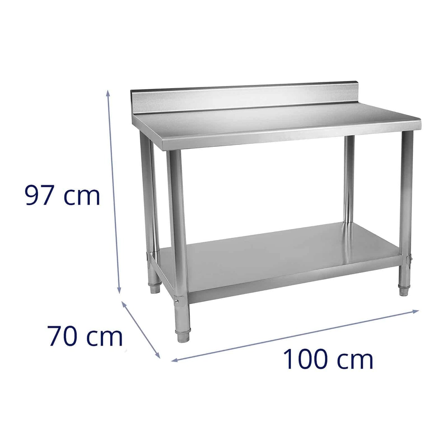 Royal Catering RCAT-100/70-N Höhenverstellbarer Edelstahlarbeitstisch, 100x70x85 cm, mit Aufkantung, Stabiler Küchentisch für Innen und Outdoor