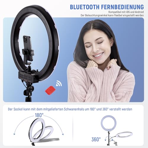 NEEWER Ringlicht mit Stativ Set: 45cm Außen 55W 5600K Dimmbare LED Ringleuchte mit Bluetooth Fernbedienung 75W Ringlicht Soft Cover für Handy/Kamera für YouTube TikTok Self Porträt Foto Make up
