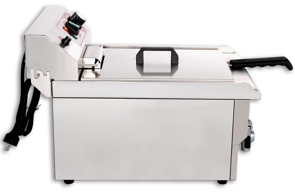 Beeketal BWF-161P Profi Kaltzonen-Fritteuse, 16L Edelstahl Gastro-Modell für Imbiss, mit 11L Ölmenge, Doppelheizung und Ablaufhahn