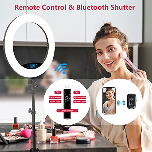 LED-Ringlicht mit Stativständer, Selfie-Ringlicht, 48,3 cm, LCD-Display, Touchscreen, dimmbares Licht für Make-up, Studio, Porträt, Vlog, Videoaufnahmen, mit Tragetasche und Fernbedienung, CRI>97