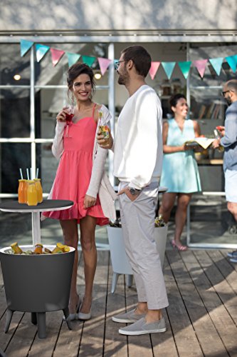 Keter Moderne Coole Bar-Outdoor-Terrassenmöbel und Whirlpool-Beistelltisch mit 2,5 l Bier- und Weinkühler, Dunkelgrau