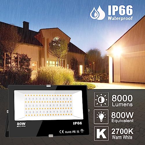 iLC RGB LED Strahler 80W, RGBW-Farbwechsel Flutlicht entspricht 800 W, 16 million Farben Gruppierung Timer, 2700K Warmweiß, Wasserschutzart IP66 Außen Innen (2er-Pack)